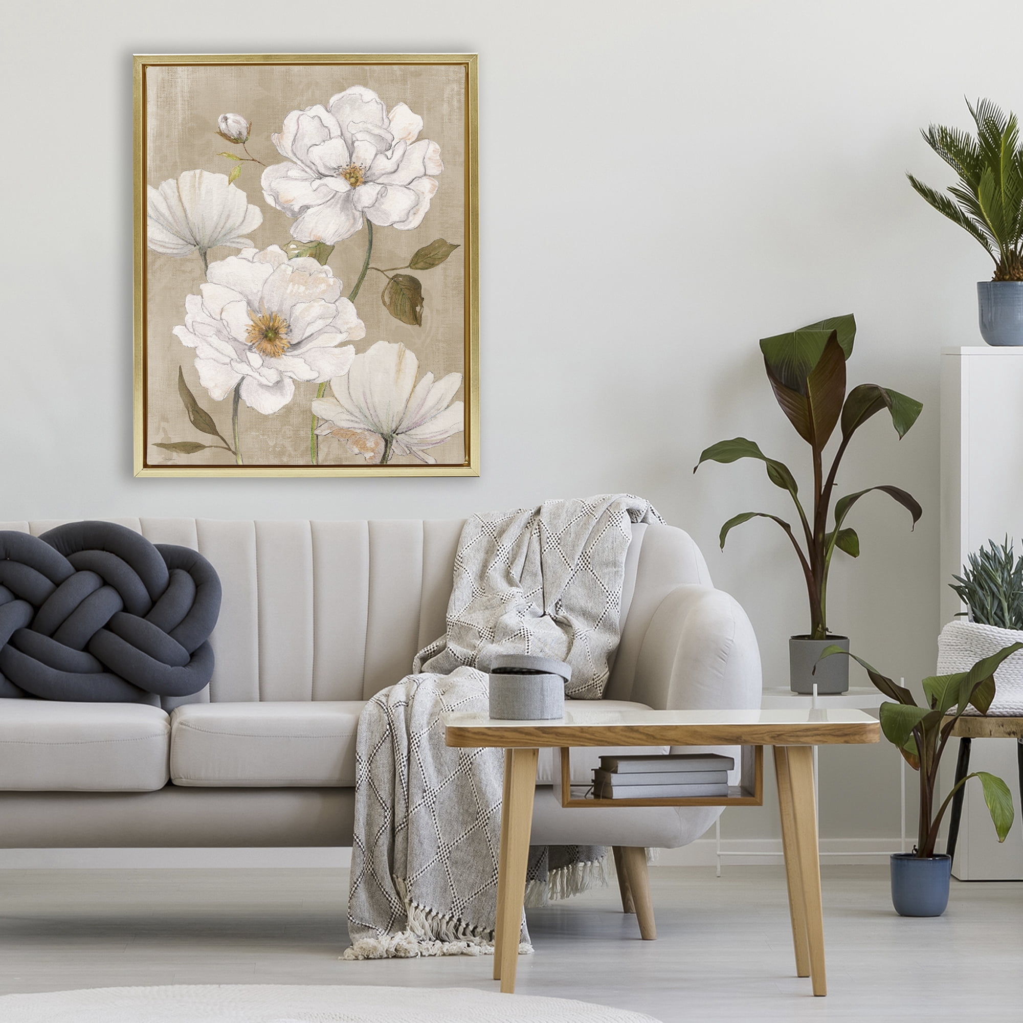 Stupell Industries Rustic Magnolia Blooms Gold Framed Floater Canvas Wall Art, design by Carol Robinson