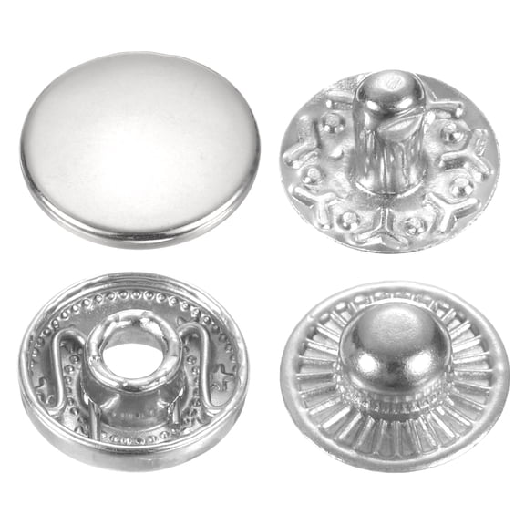 Uxcell 30Set Press-Stud Cap Button 10mm Metal Snap Fastener for Leathers, Silver
