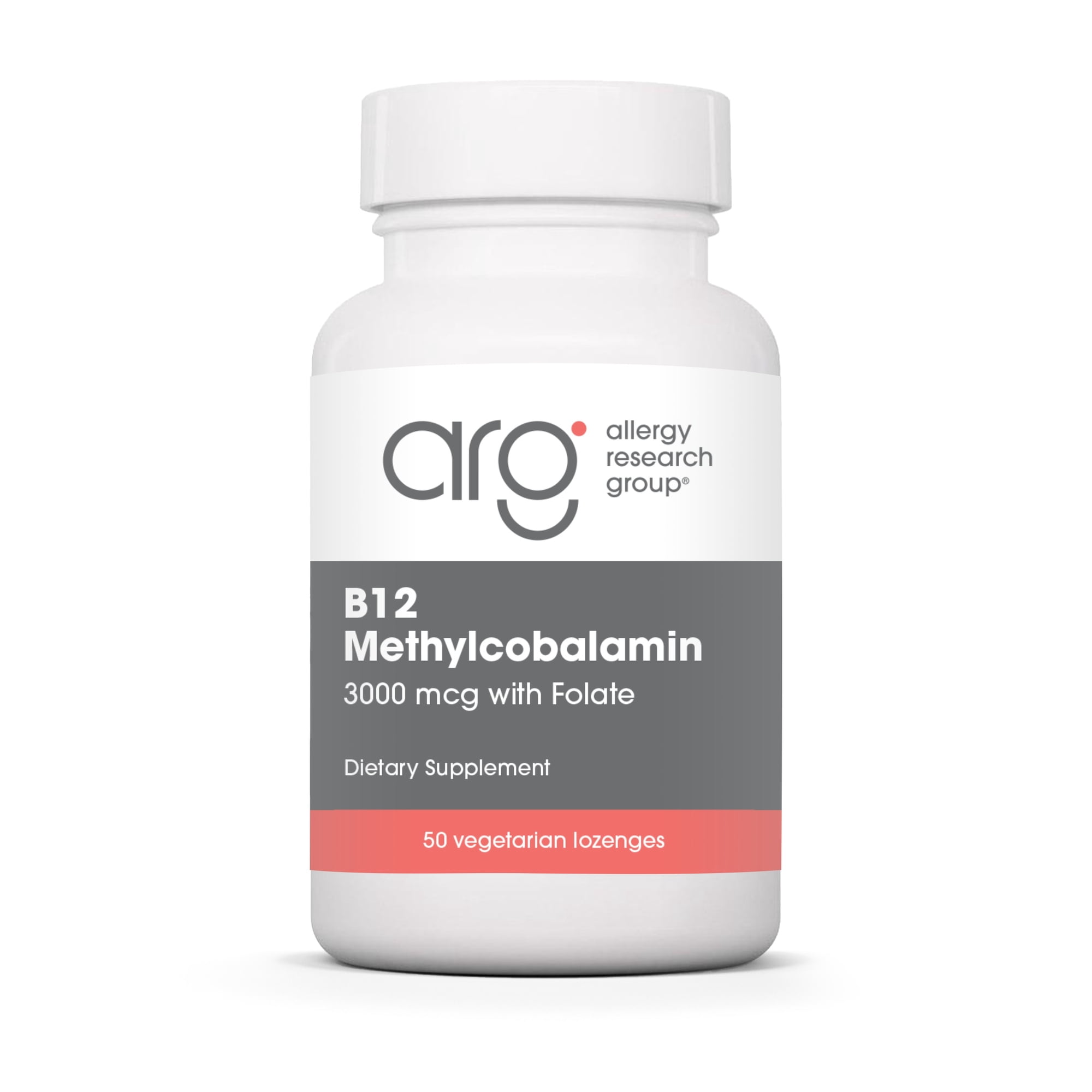 ARG B12 Methylcobalamin 3000 mcg with Folate - Vitamin B12 Lozenges - Nerve Health & Energy Support - Vegetarian & Hypoallergenic - 50 Servings - 50 Lozenges