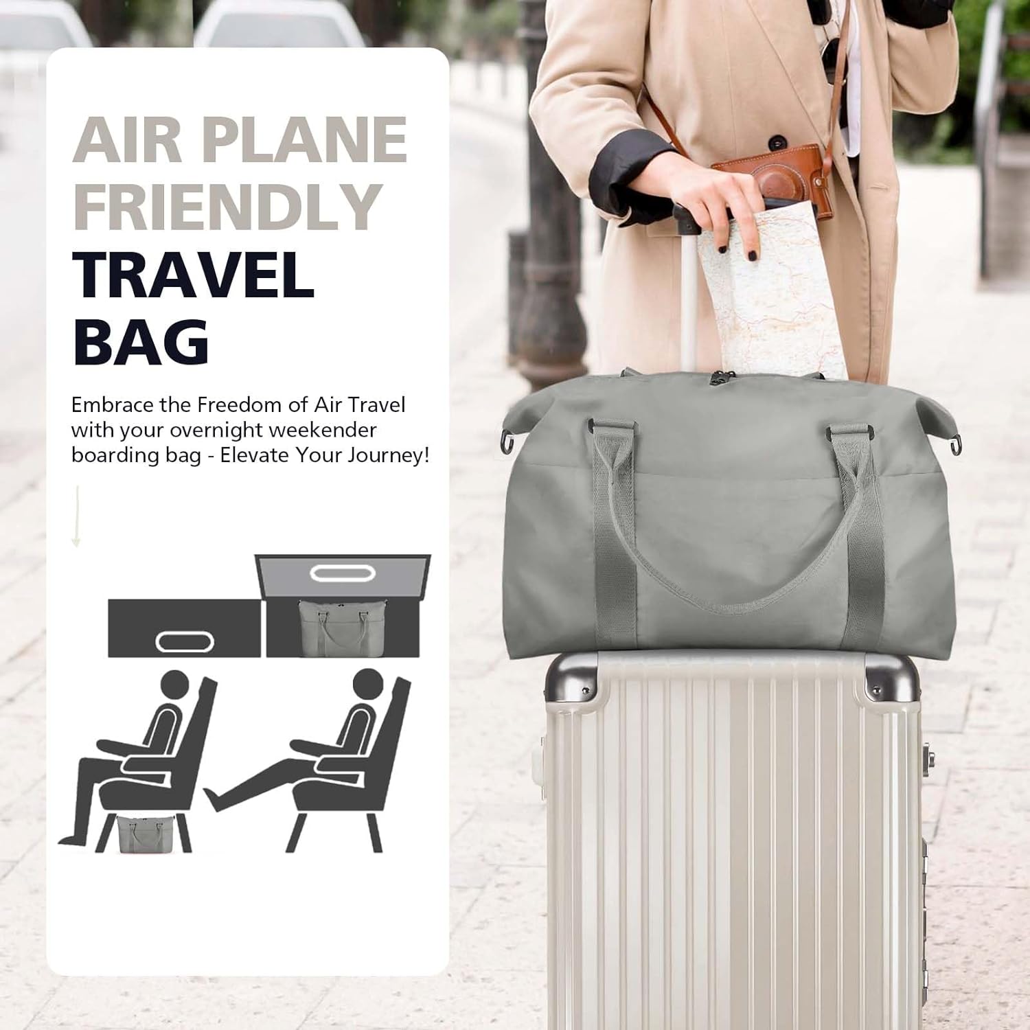 Travel Duffle Bag, Waterproof Weekender Bag Carry On Tote Bags for Women, Duffel Bag Sport Gym Bag for Men, Hospital Bag for Labor and Delivery, Overnight Bag Luggage Bag with Trolley Sleeve