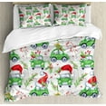 thumbnail image 1 of Cars Duvet Cover Set King Size, Noel New Year Celebrations Christmas Composition with Green Cars Santa Hats, Decorative 3 Piece Bedding Set with 2 Pillow Shams, Lime Green Scarlet, by Ambesonne, 1 of 3