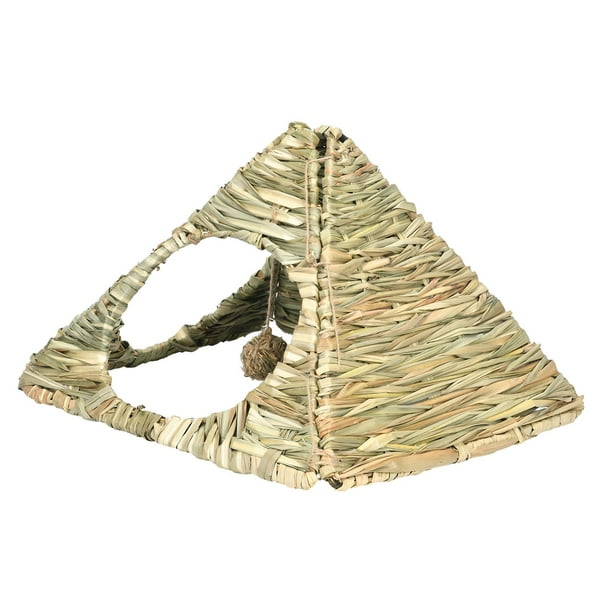 Casa de hierba para conejo, cabaña escondite tejida plegable, cabaña de animales pequeños hecha a mano, juego para conejillo de indias canario,