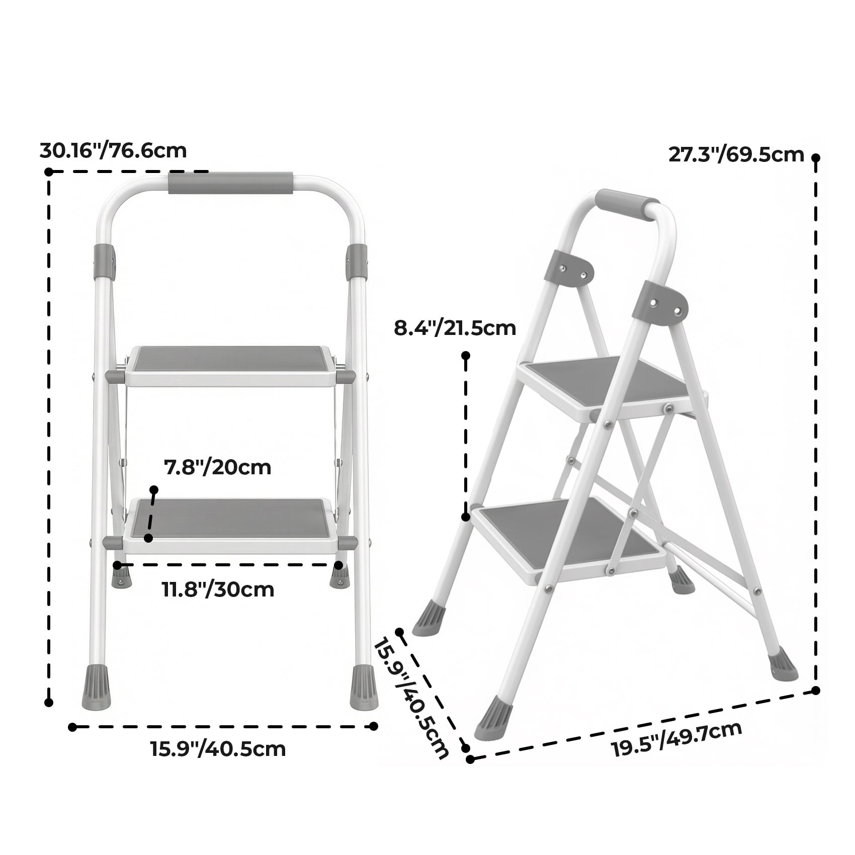 Alvantor Step ladder, 2-Step Ladder Stool, 800lbs Capacity, Anti-Slip Treads & Handles, Foldable Ultra-Thin Design, Grey/Black