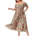 thumbnail image 2 of GRACE & GRANDEUR Women's Plus Size Short Sleeves Square Neck Smocked Boho Floral Maxi Dresses 2X Pink Green, 2 of 6