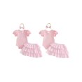 thumbnail image 2 of Cenuakty Baby6M 12M 18M Girl 1st Birthday Outfit Cute Short Sleeve Letters Embroidery Romper with Plaid Skirt, Headband 3Pcs Set, 2 of 9
