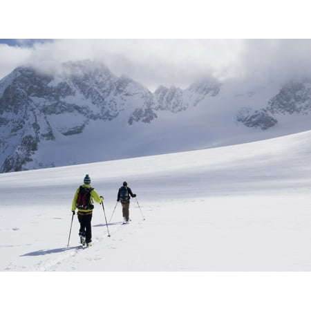Two skiers ski touring across the Ottemma glacier Switzerland Canvas Art - Penny Kendall Design Pics (17 x 13)