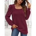 thumbnail image 5 of Tunic Shirts for Women Loose Fit Long Sleeve Shirts Square Neck Shirts Wine Red L, 5 of 8