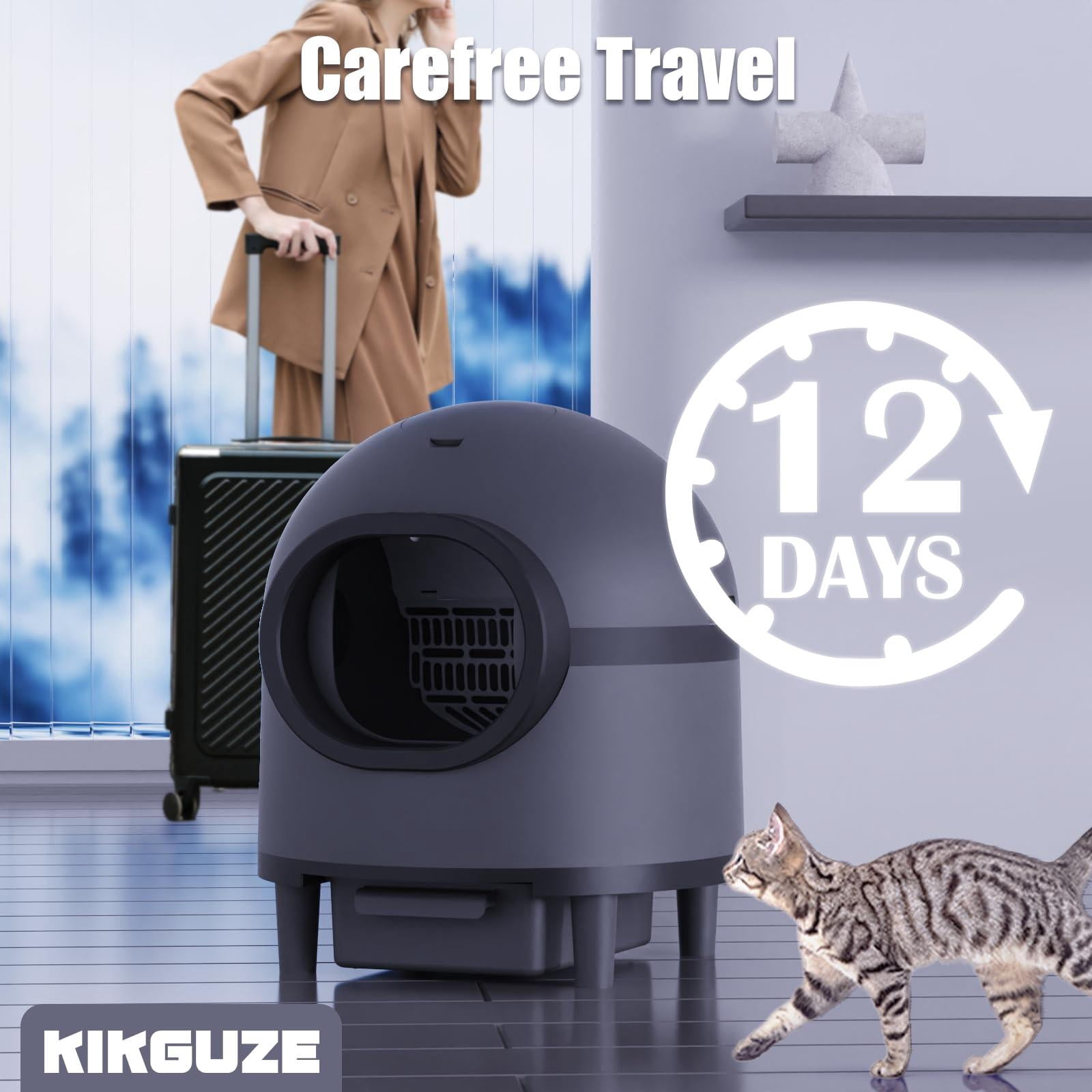 Glavbiku Self Cleaning Cat Litter Box,Cat House Smart App Control,Odor Removal,Low Noise,Black