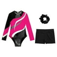 thumbnail image 5 of YUUMIN Kids Girls Gymnastics Leotards with Shorts Tumbling Dance Bodysuit Color Block Biketards 6-16 Years Hot Pink&Black 16, 5 of 7