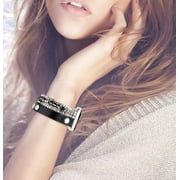 RTHG-Bracelet Band Leather Compatible with Apple Watch 44mm 45mm 42mm 49mm Women, Dressy Fancy Elastic Beaded Jewelry Strap for Iwatch SE & Series 9 Ultra 8 7 6 5 4 3 2 1(Black,42/44/45/49mm)