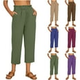 thumbnail image 6 of Qeaghou Women's Capri Yoga Pants Cotton Linen Drawstring Workout Sweatpants Plus Size Lounge Casual Summer Cropped Pants S-2xl, 6 of 7
