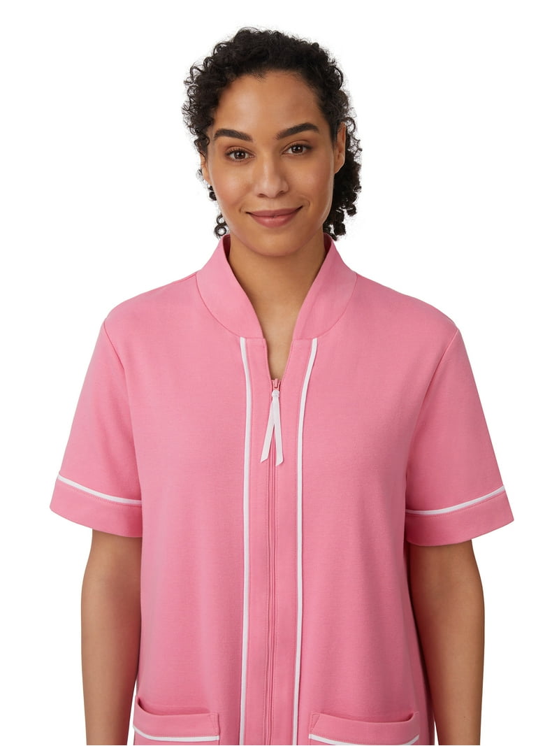 short sleeve zip up dressing gown Aria Short Sleeve Zip Front Robe with pockets, Women's Sizes Xs-5x, Size: Large, Pink