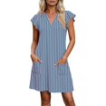 thumbnail image 2 of Blmnix Peplum Dress for Women with Pockets Shift Striped Dress Dresses Short Sleeve V-Neck Mini Adaptable Womens Dresses Summer S, 2 of 6
