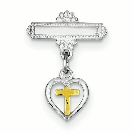 Sterling Silver and Vermeil Cross heart Pin Brooch