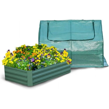 4 x 2 x 1 ft Raised Garden Metal Bed, Mini Greenhouse Kit with 2 Roll-up Zipper Doors, for Vegetables, Herbs and Flowers
