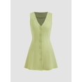 thumbnail image 2 of Women's Gingham Button Front A Line Mini Dress Ninety Eight % Polyester and Two % Spandex for Comfort Effortless Fit, 2 of 7