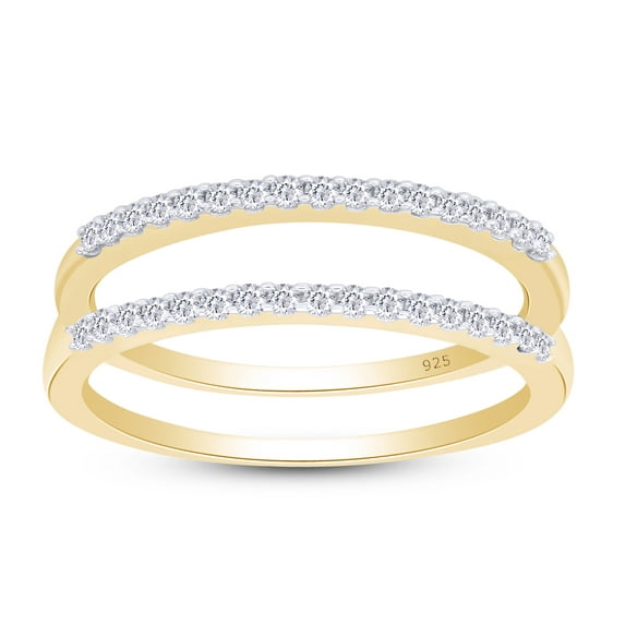 1/4 CT Round Cut White Cubic Zirconia Enhancer Double Guard Ring In 14K Yellow Gold Over Sterling Silver (Color: White, Clarity: VVS1-VVS2, 0.25 Cttw) -4.5