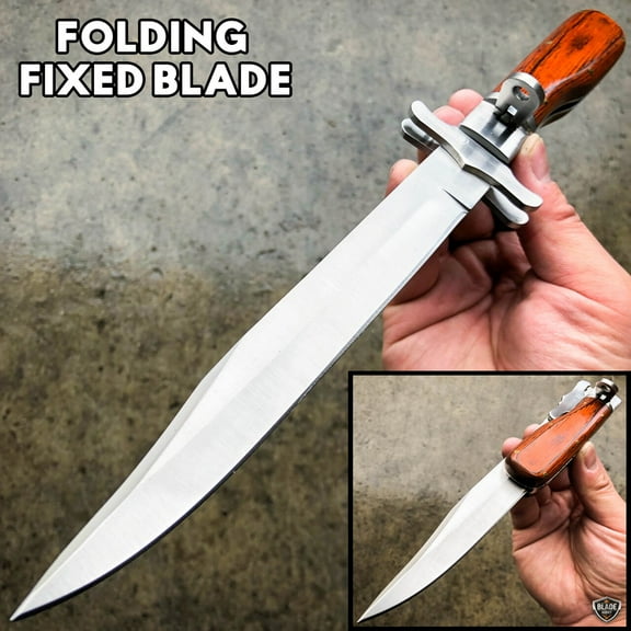 12" Hunting FOLDING Fixed Blade Camping Knife Bowie w/ Leather Sheath