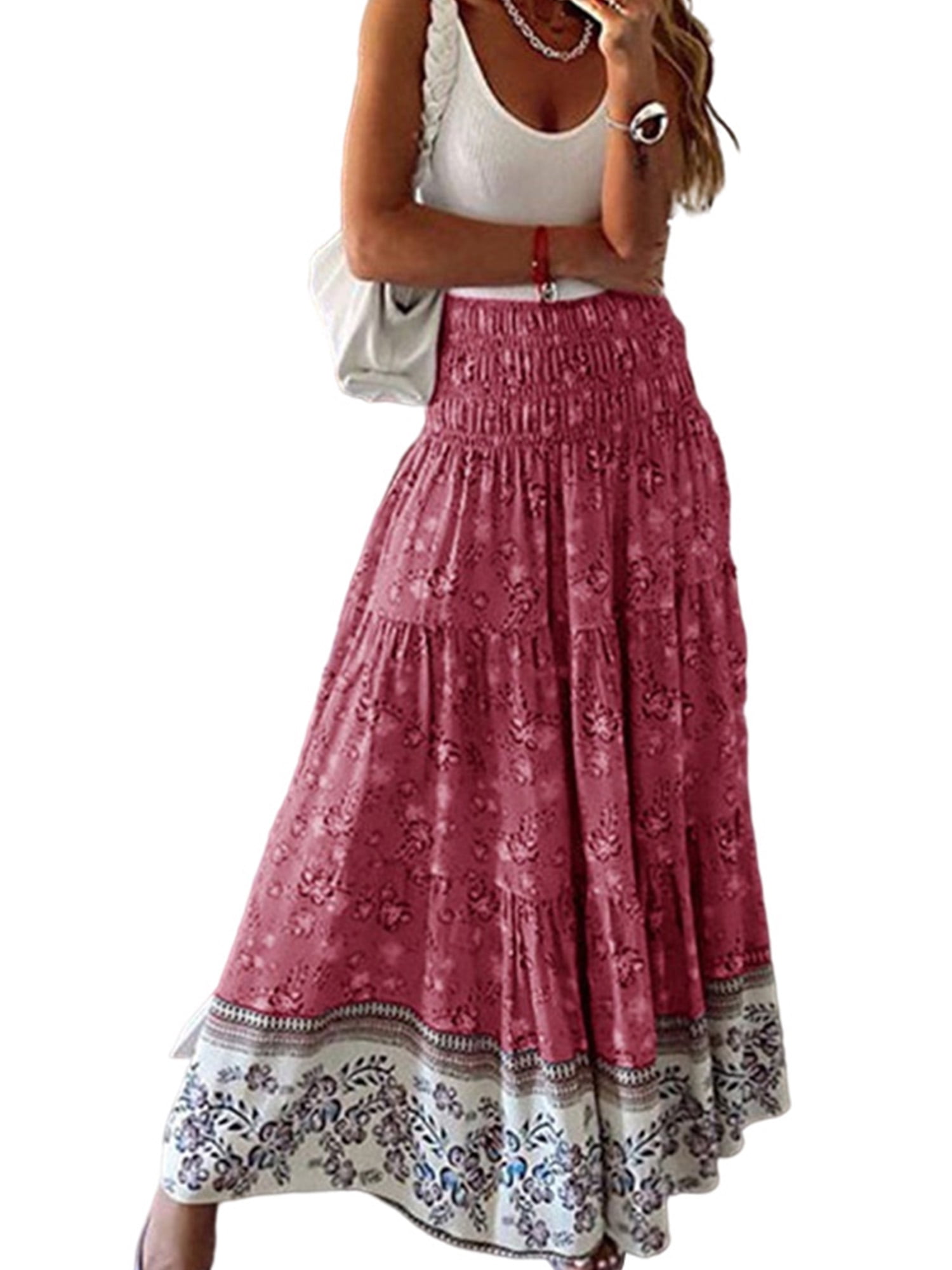 Sexy Dance Summer Long Skirt for Women Floral Print Boho Beach Maxi ...