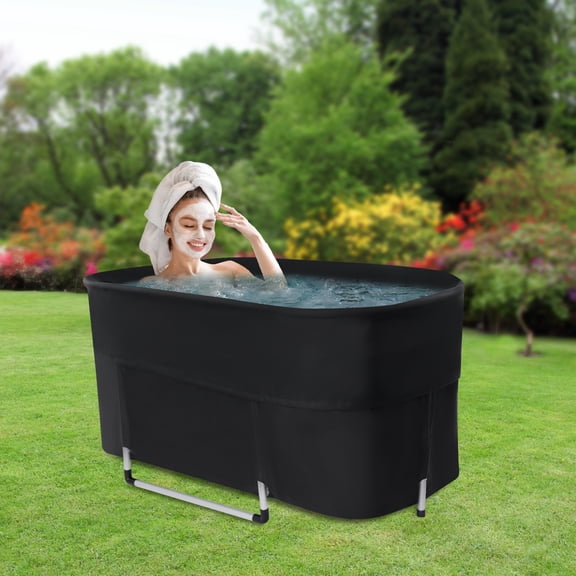 Portable Foldable Bathtub for Adults, Black Collapsible Soaking Bath Tub, Free-standing Folding Ice/Hot Bath Tub for Indoor Outdoor Home Travel Camping, Tub for Family Bathroom