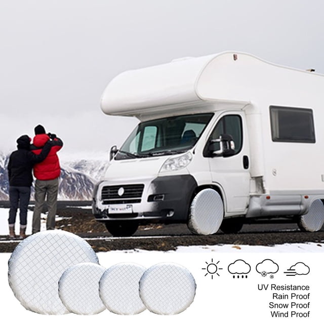CNKOO Tire Covers For RV Wheel (4 Pack Silver) Sun Protectors For Motorhome Boating Trailer Camper Van