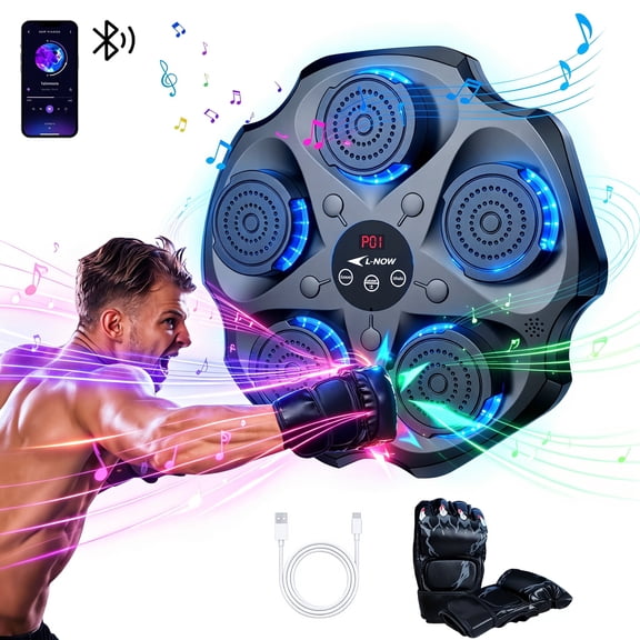 LNOW Music Boxing Machine with Boxing Gloves, Wall Mounted Smart Bluetooth Music Boxing Trainer, Electronic Boxing Target Workout Punching Equipment for Home, Indoor and Gym