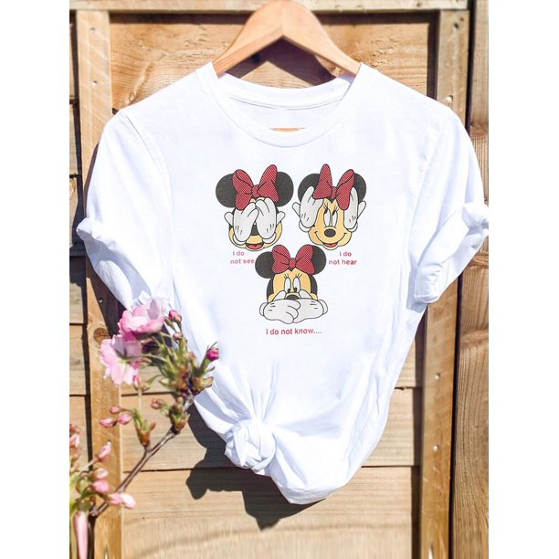 Disney Short Sleeve Sweet Trend 90s Women Print Clothing Mickey Mouse Casual Tee Shirt Fashion Cartoon Graphic T-shirts4XL Gao Jinjia LED