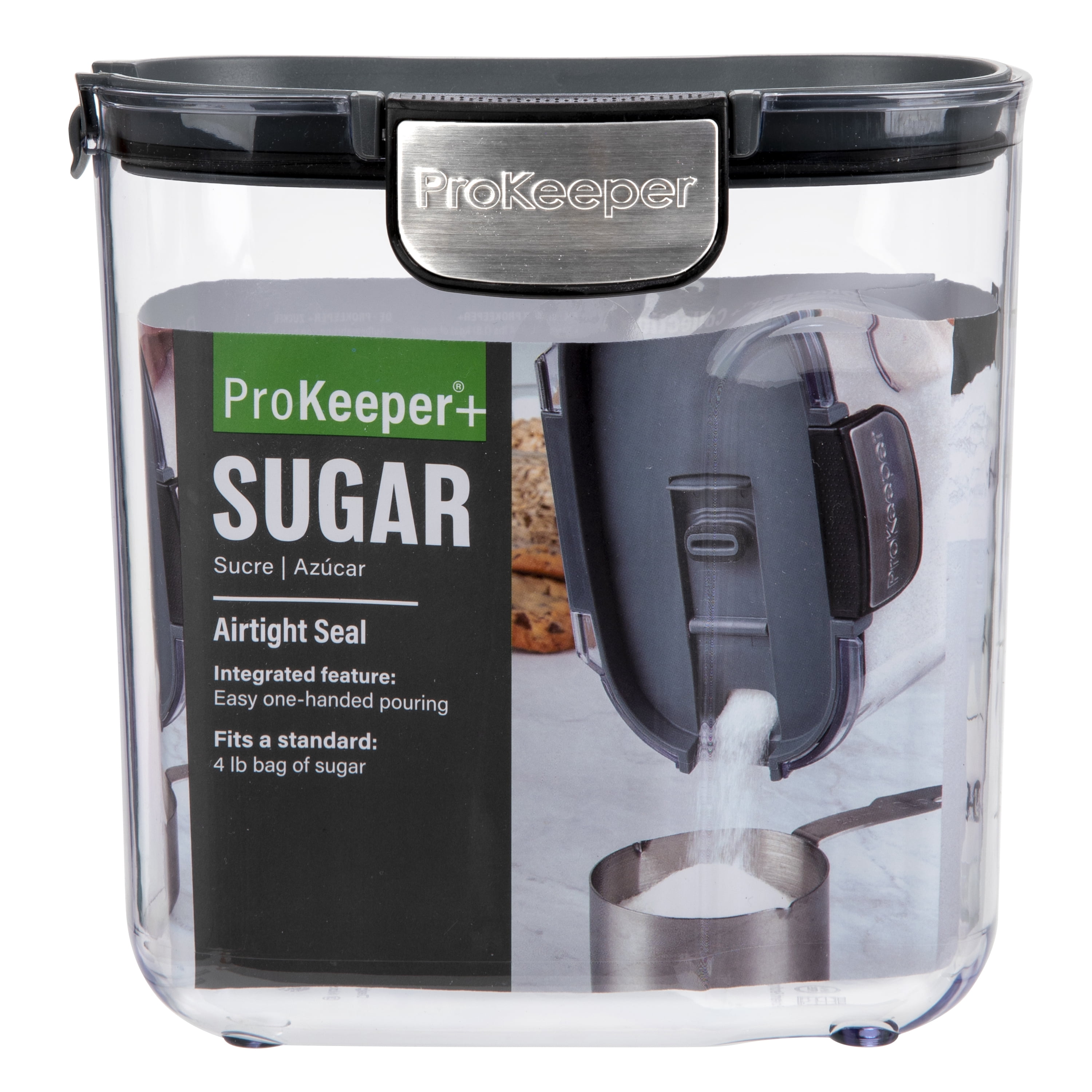 ProKeeper+ Airtight Sugar Storage Container with Flip-to-Pour Spout and Stainless-Steel Latch