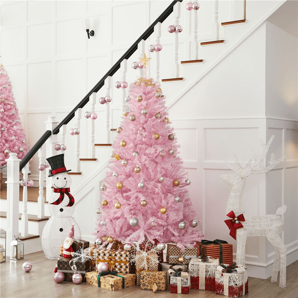 Renwick 6' Hinged Spruce Artificial Christmas Tree with Foldable Stand, Pink