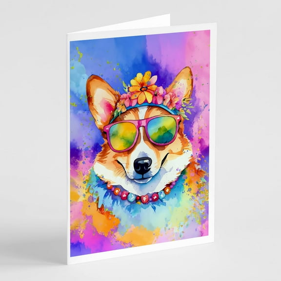 Corgi Hippie Dawg Greeting Cards Pack of 8 7 in x 5 in