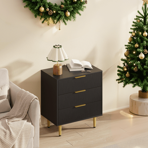 Luku Fluted Dresser for Bedroom, Modern Wooden Chest of Drawers with Metal Handles & Feet, Storage Organizer for Living Room, Hallway, Entryway