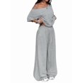 thumbnail image 3 of Women'S 2 Piece Travel Outfits Casual Short Sleeve Knit Sweater Set Wide Leg Pants Lounge Sets Light Gray XL, 3 of 9
