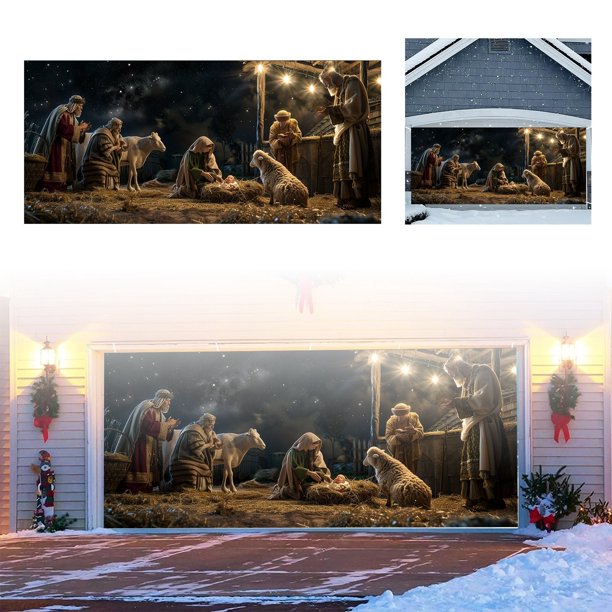 Feliz Navidad Fondo Navideño Fiesta De Navidad Papá Noel Fotografía Fondo De Puerta De Garaje Navideño Decoración Para Fiestas 7 * 16 Pies.