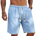 thumbnail image 2 of Sewkxo Men's Linen Shorts Casual Elastic Waist Drawstring Summer Beach Vacation Golf Shorts with Pockets,Light Blue L, 2 of 4