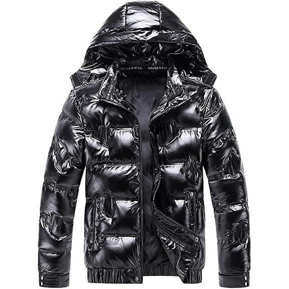 SnZhen Down Jacket for Men Trend Casual Shiny Hooded Reflective Mens 2024 Winter Cotton-padded clothes Black XXXXL