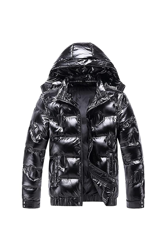 Men's Thickened Down Jacket Shiny Hooded Reflective Down Jacket Cotton Jacket