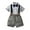 Grey, variant on GZEFJRQM Boys Suit Family Photo Outfits Button Down Short Sleeved Lapel Plaid Skirt with Bow Tie Strap Shorts 2pcs Sets Toddler Boy Clothes for Wedding Communion and Party Grey 12-18 Months