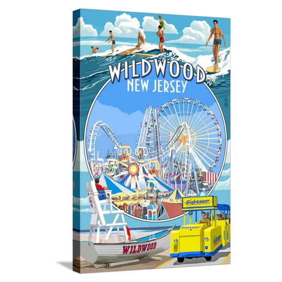 Art.com Wildwood, New Jersey - Montage Stretched Canvas Print Wall Art by Lantern Press, 16" x 24"