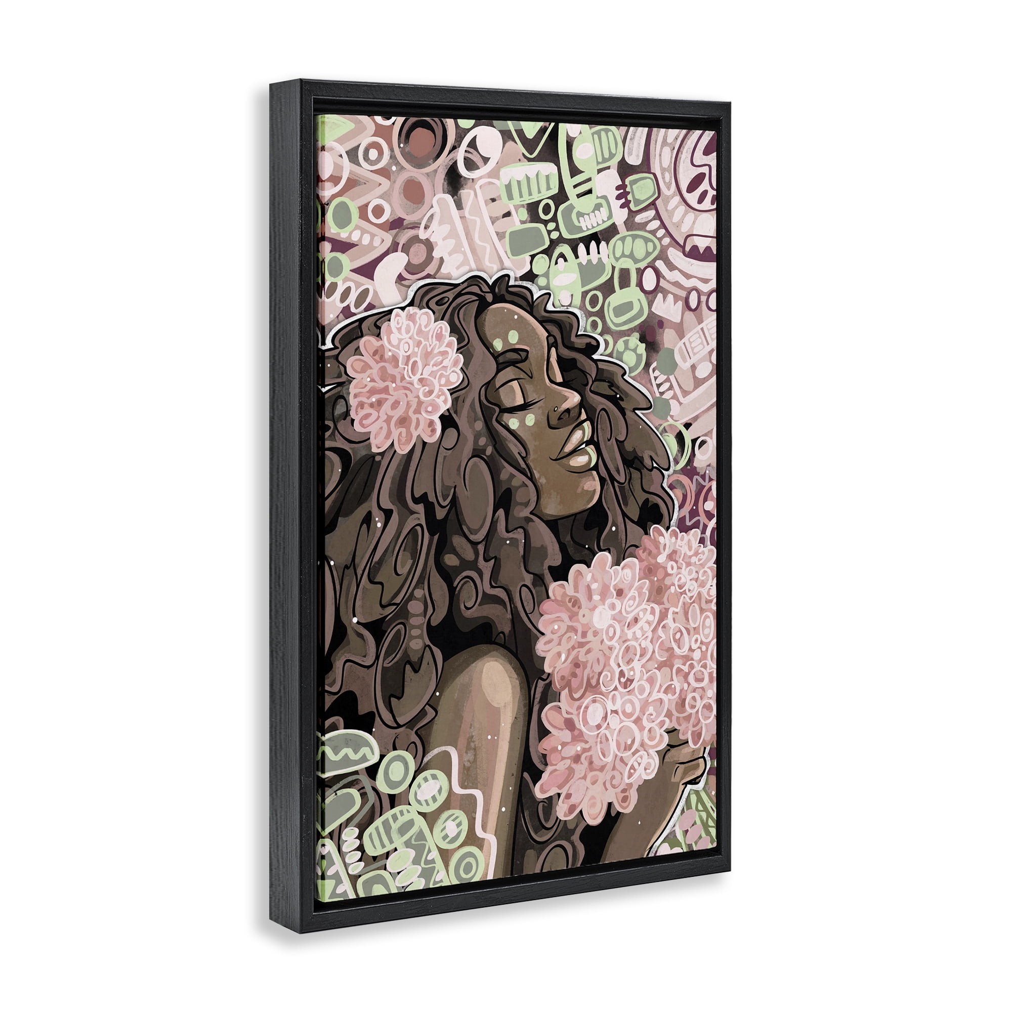 Stupell Industries Expressive Patterned Woman Novelty Painting Black Floater Framed Art Print Wall Art, 17 x 25