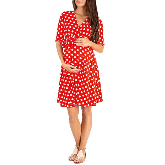 EGNMCR Robe Mode pour Femmes à Col en V à Manches Courtes Robe pour Femmes Enceintes