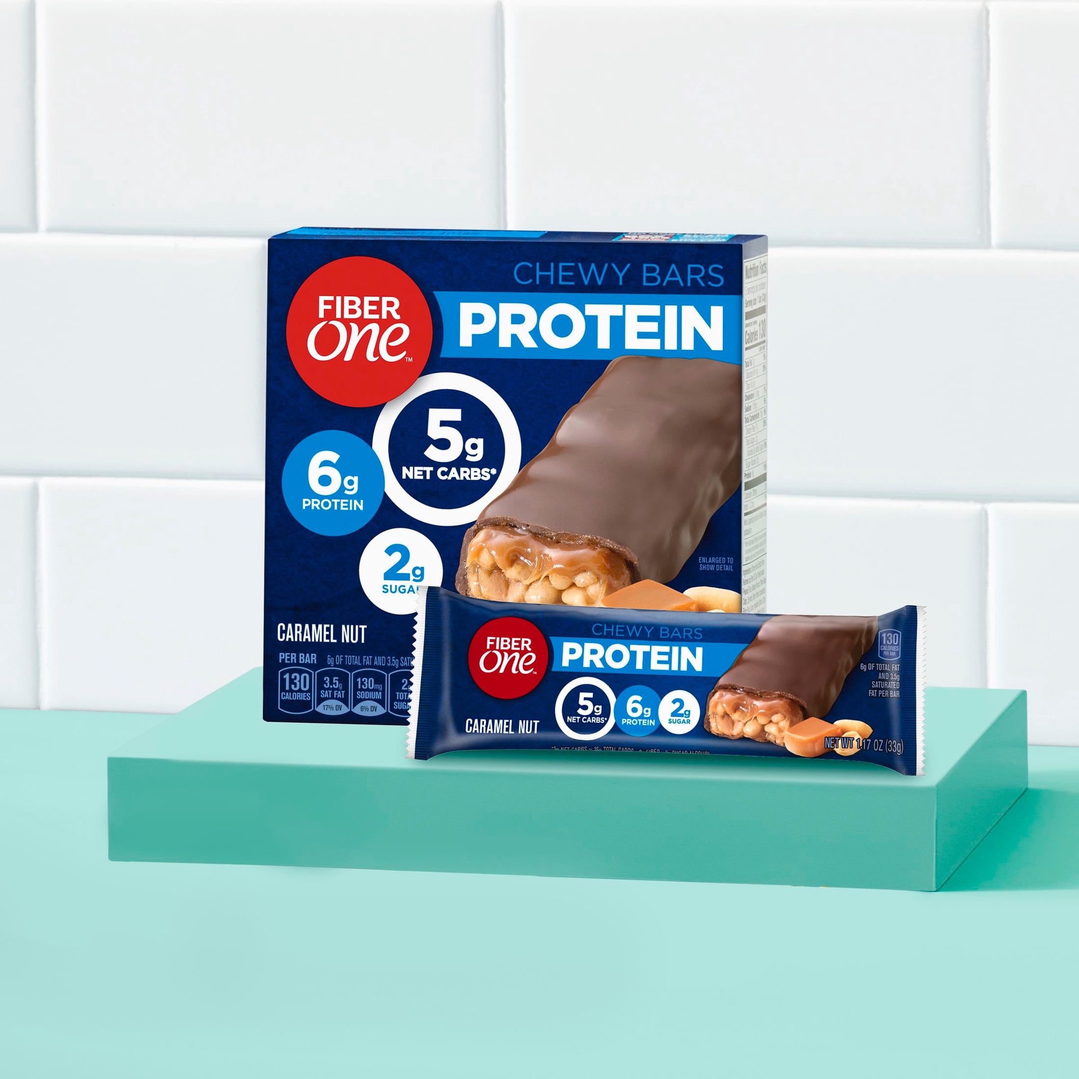 Fiber One Chewy Protein Bars, Caramel Nut, Protein Snacks, 10 ct