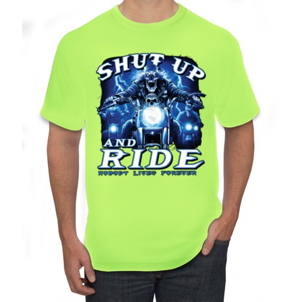 Wild Bobby Shut Up And Ride Skull Motorcycle Biker Gift Cars And Trucks Men S Graphic T Shirt Safety Green X Large Walmart Com Walmart Com