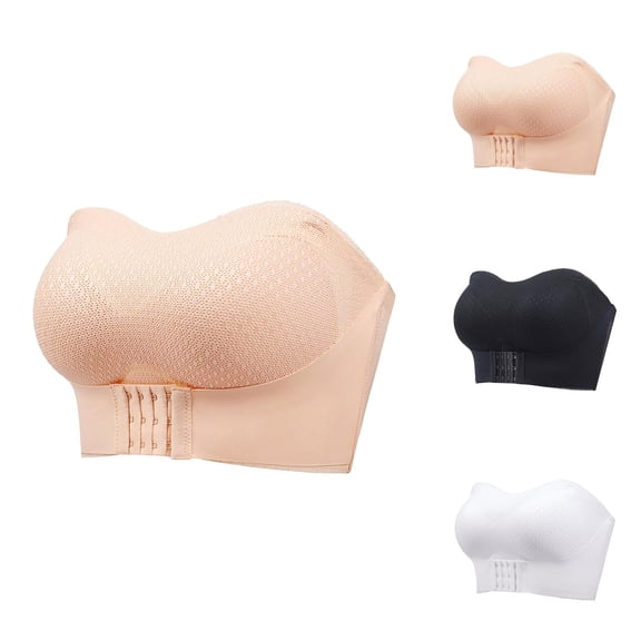 Strapless Bras for Women Non- Wireless Padded Push Up Bandeau Bra Tube Top Front Hook Bralettes Everyday Bra