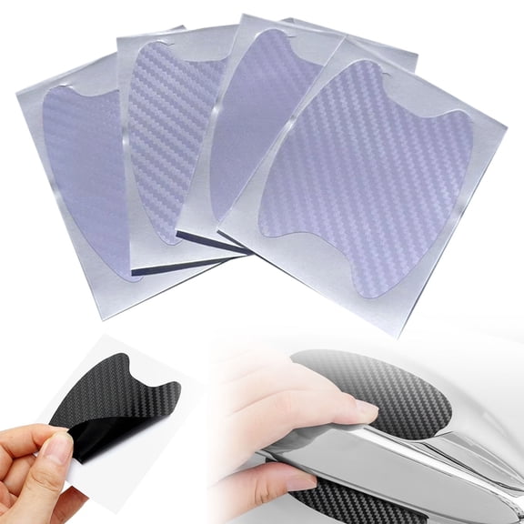 Car Door Handle Cup Scratch Protectors, 4 Pc Carbon Fiber Car Door Handle Scratch Protector Decal, Universal Auto Doors Handles Paint Guard Cover, Anti-Scratch Door Bowl Guard Film Sticker, White