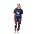 thumbnail image 3 of Odeerbi Christmas Pajamas for Family Holiday Short Sleeve Family Christmas Pajamas Matching Sets Mom Casual Print Top with Bottom Outfits Home Wear Sleepwear Family Matching PJs Set Blue, 3 of 7