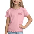 thumbnail image 3 of THDHVS Girls T Shirts,Ice Silk Ruffle Trim Round Neck Short Sleeve T-shirt Soft Breathable Casual Daily Wear for Girls,Shirts for Girls Pink 6-7 Years, 3 of 10