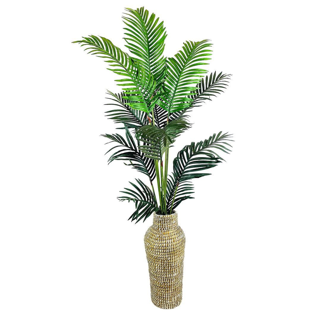 LCG FLORALS Artificial Tree, Palm Tree, 6 ft, Natural Handwoven Basket