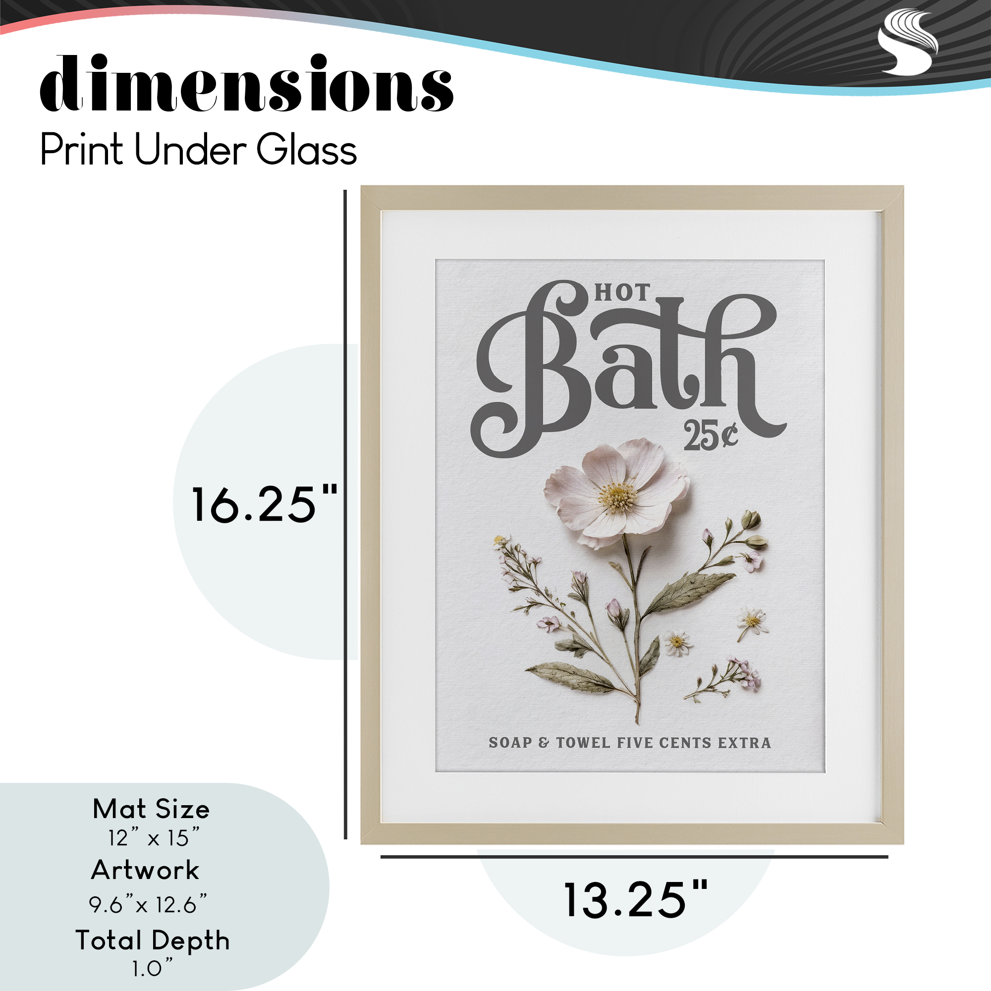 Pressed Flower Vintage Bath Birch Framed Print Under Glass, design by Lettered and Lined