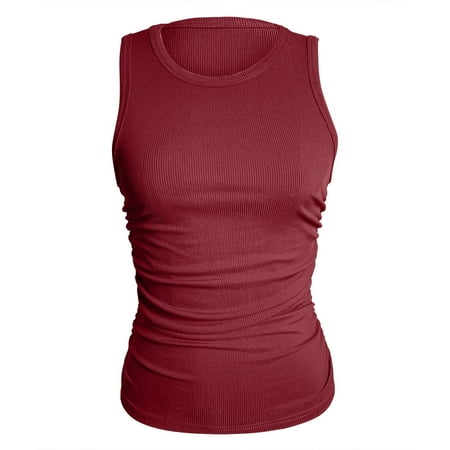 Ukumplol Ribbed Tank Tops for Women Sleeveless Tops for Women Cingard Shoulder Short Small Vest Fashion Solid Color Hanging Neck Backless Wrap Bra Top Tube Tops for Women Red L