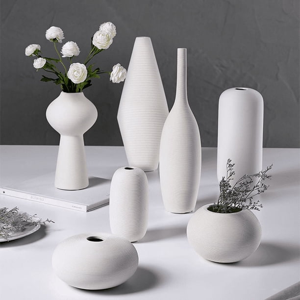 Adornos de jarrón de cerámica blanca, sala de estar sencilla, arreglos florales de flores secas, mesa de comedor creativa, mesa de café, decoraciones para el hogar